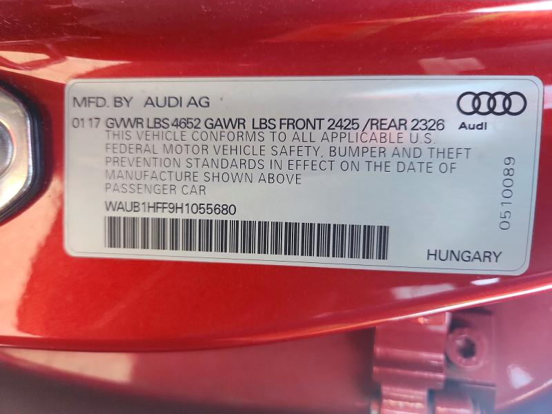 Aukcja sprzedaży 2017 Audi S3, vin: WAUB1HFF9H1055680, numer aukcji: 65934626