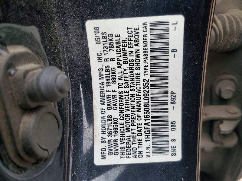 Aukcja sprzedaży 2008 Honda Civic, vin: 1HGFA16508L092352, numer aukcji: 63118856