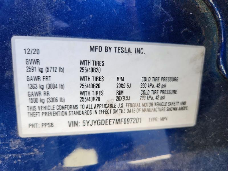 Продаж на аукціоні авто 2021 Tesla Model Y, vin: 5YJYGDEE7MF097201, номер лоту: 65839956