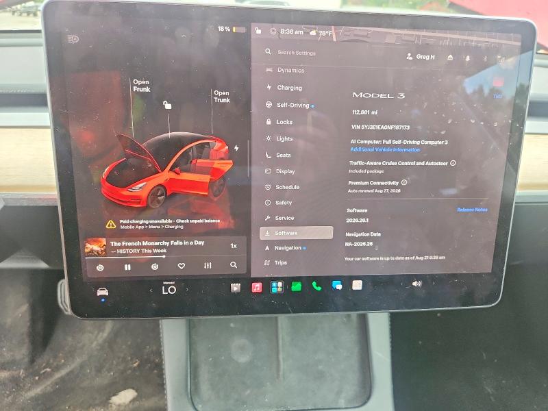64837446 :رقم المزاد ، 5YJ3E1EA0NF187173 vin ، 2022 Tesla Model 3 مزاد بيع
