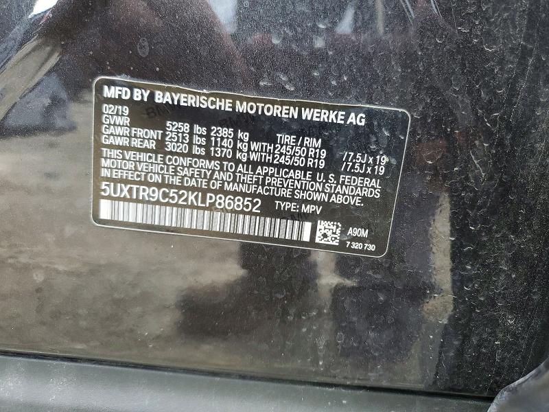 65671806 :رقم المزاد ، 5UXTR9C52KLP86852 vin ، 2019 Bmw X3 مزاد بيع