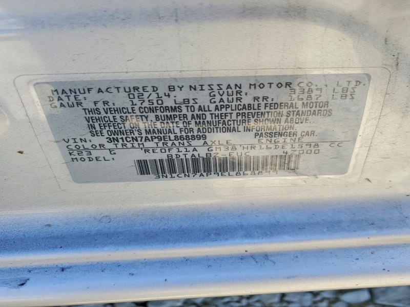 Продажа на аукционе авто 2014 Nissan Versa, vin: 3N1CN7AP9EL868899, номер лота: 67398336