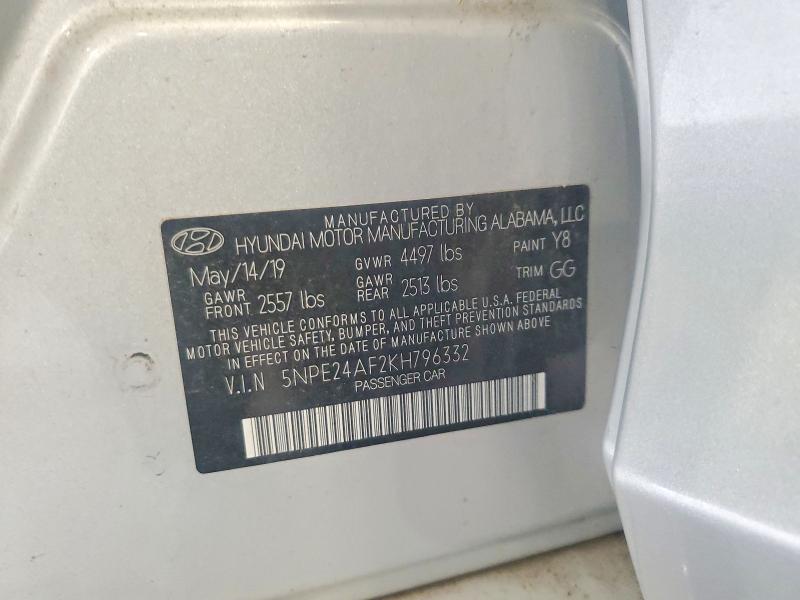 2019 Hyundai Sonata მანქანა იყიდება აუქციონზე, vin: 5NPE24AF2KH796332, აუქციონის ნომერი: 63705706