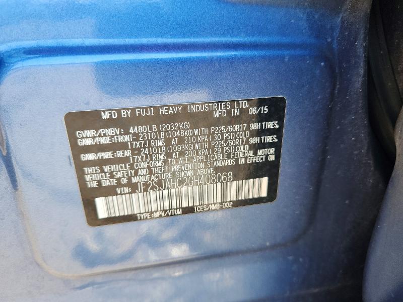 2016 Subaru Forester მანქანა იყიდება აუქციონზე, vin: JF2SJAHC2GH408068, აუქციონის ნომერი: 63002026