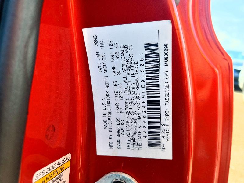 63534466 :رقم المزاد ، 4A3AK24F96E055001 vin ، 2006 Mitsubishi Eclipse مزاد بيع