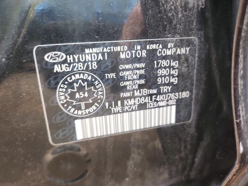 63319246 :رقم المزاد ، KMHD84LF4KU763180 vin ، 2019 Hyundai Elantra مزاد بيع