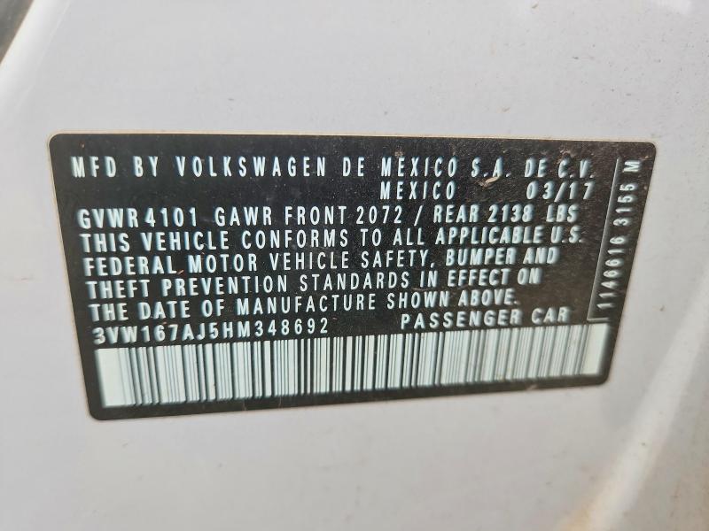 Продажа на аукционе авто 2017 Volkswagen Jetta, vin: 3VW167AJ5HM348692, номер лота: 66587296