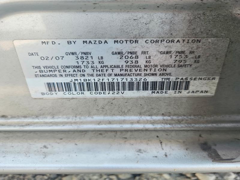 Aukcja sprzedaży 2007 Mazda 3, vin: JM1BK12F171713326, numer aukcji: 64431226