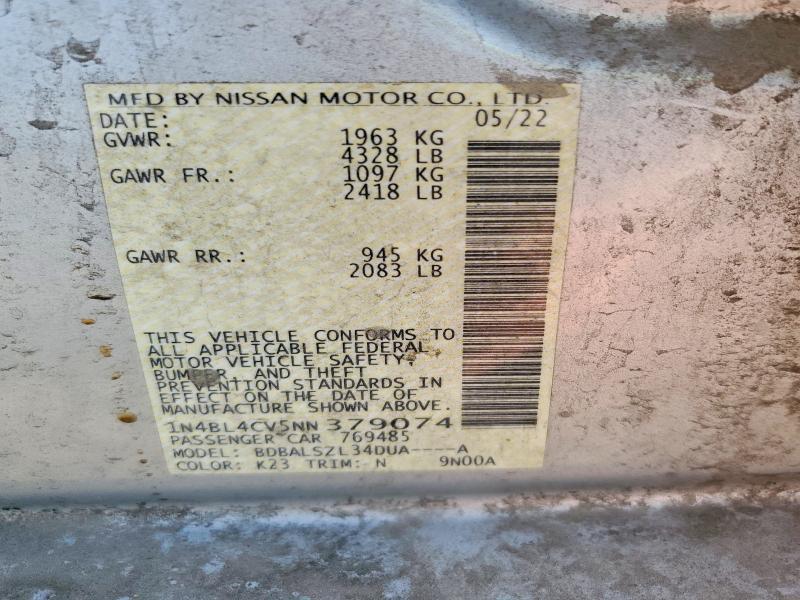 66269536 :رقم المزاد ، 1N4BL4CV5NN379074 vin ، 2022 Nissan Altima مزاد بيع