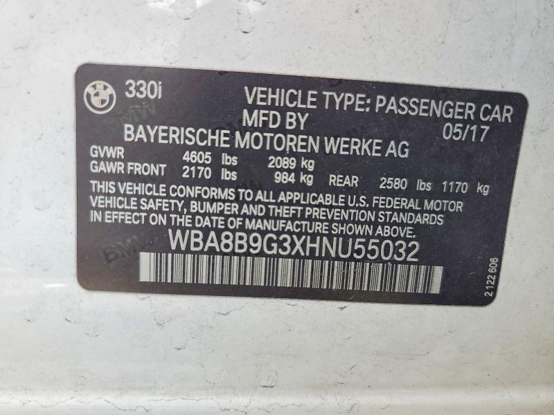 Продаж на аукціоні авто 2017 Bmw 330, vin: WBA8B9G3XHNU55032, номер лоту: 63608806