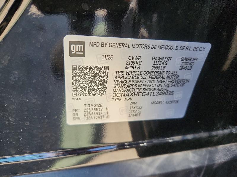 Продаж на аукціоні авто 2026 Chevrolet Equinox, vin: 3GNAXHEG4TL349035, номер лоту: 70037656