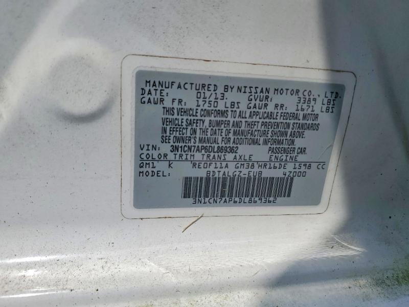 Продаж на аукціоні авто 2013 Nissan Versa, vin: 3N1CN7AP6DL869362, номер лоту: 64162886