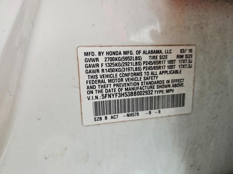 Продажа на аукционе авто 2011 Honda Pilot, vin: 5FNYF3H53BB002932, номер лота: 63207036
