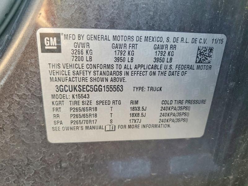 2016 Chevrolet Silverado მანქანა იყიდება აუქციონზე, vin: 3GCUKSEC5GG155563, აუქციონის ნომერი: 66480296