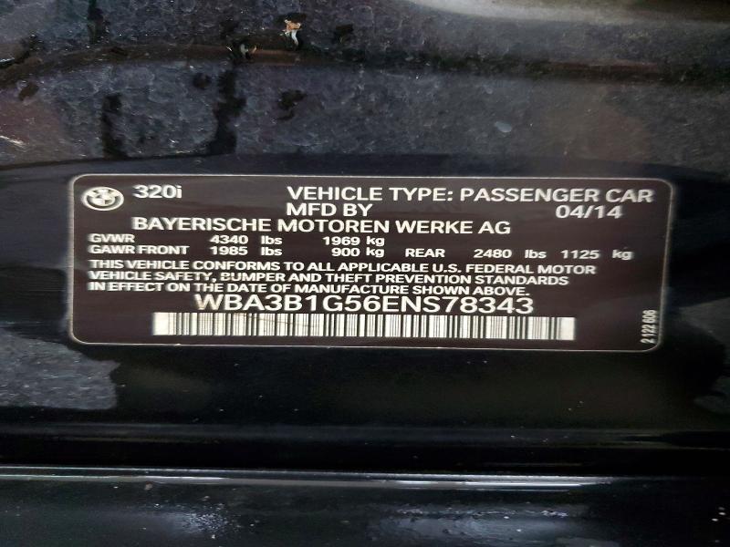 2014 Bmw 320 მანქანა იყიდება აუქციონზე, vin: WBA3B1G56ENS78343, აუქციონის ნომერი: 65635686