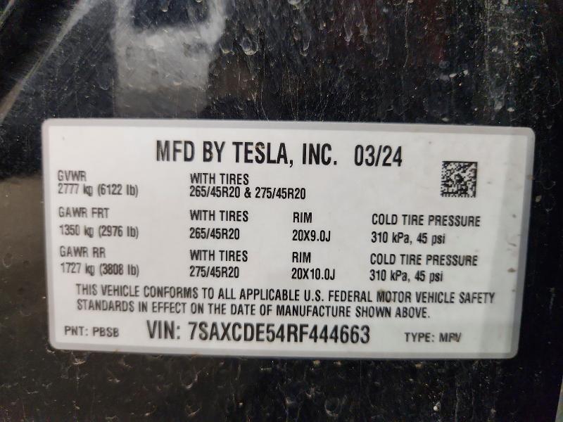 Aukcja sprzedaży 2024 Tesla Model X, vin: 7SAXCDE54RF444663, numer aukcji: 65643366