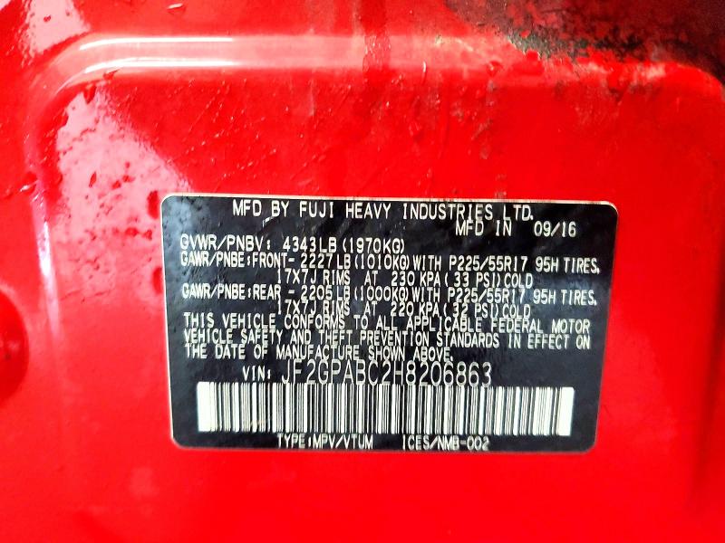 2017 Subaru Crosstrek მანქანა იყიდება აუქციონზე, vin: JF2GPABC2H8206863, აუქციონის ნომერი: 64657276