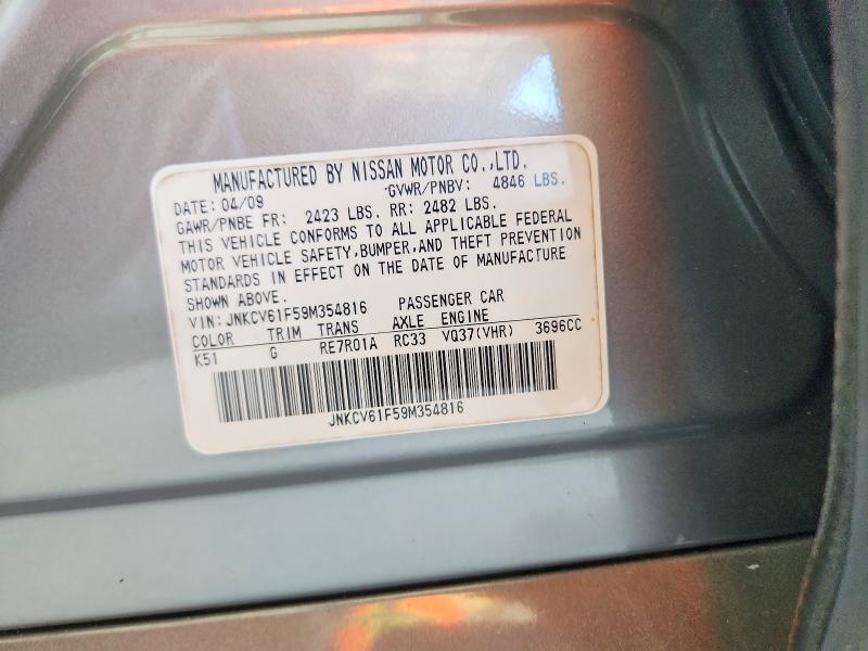 64829656 :رقم المزاد ، JNKCV61F59M354816 vin ، 2009 Infiniti G37 Sedan مزاد بيع