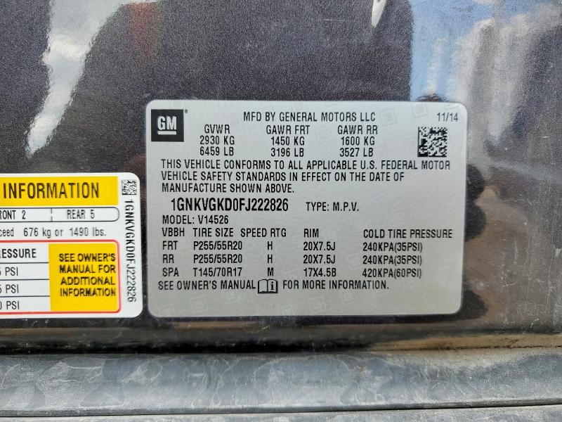 2015 Chevrolet Traverse მანქანა იყიდება აუქციონზე, vin: 1GNKVGKD0FJ222826, აუქციონის ნომერი: 65709416