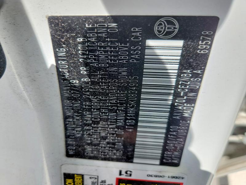 Продажа на аукционе авто 2019 Toyota Camry, vin: 4T1B11HK5KU834905, номер лота: 65744346