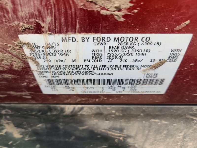 Продажа на аукционе авто 2015 Ford Explorer, vin: 1FM5K8GTXFGC49898, номер лота: 63314456
