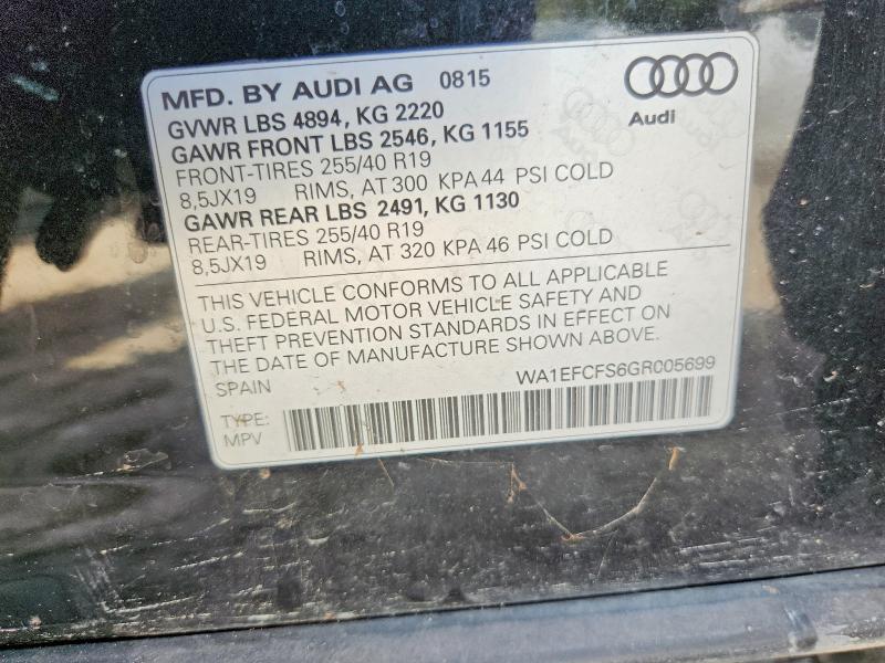 64183376 :رقم المزاد ، WA1EFCFS6GR005699 vin ، 2016 Audi Q3 مزاد بيع