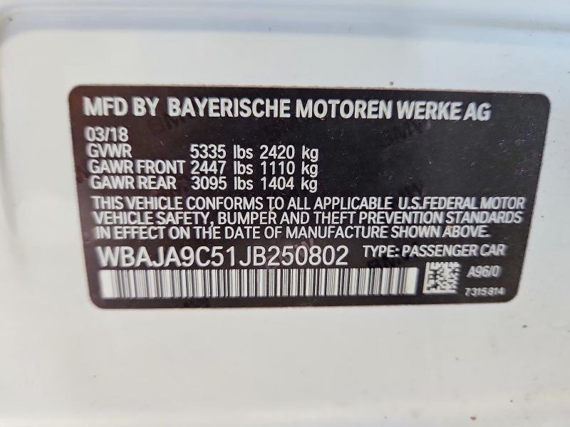 Aukcja sprzedaży 2018 Bmw 530e, vin: WBAJA9C51JB250802, numer aukcji: 66068926