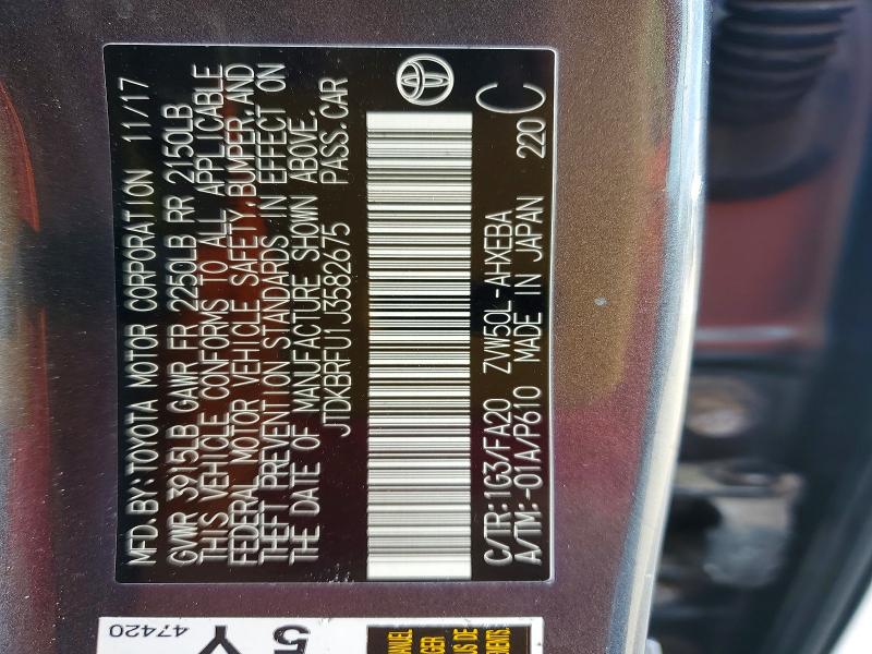 Aukcja sprzedaży 2018 Toyota Prius, vin: JTDKBRFU1J3582675, numer aukcji: 65051936