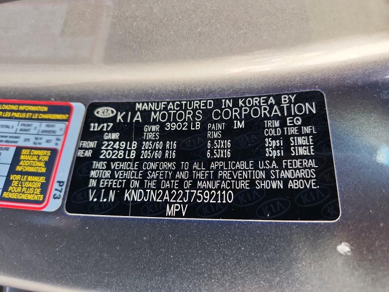 63930006 :رقم المزاد ، KNDJN2A22J7592110 vin ، 2018 Kia Soul مزاد بيع