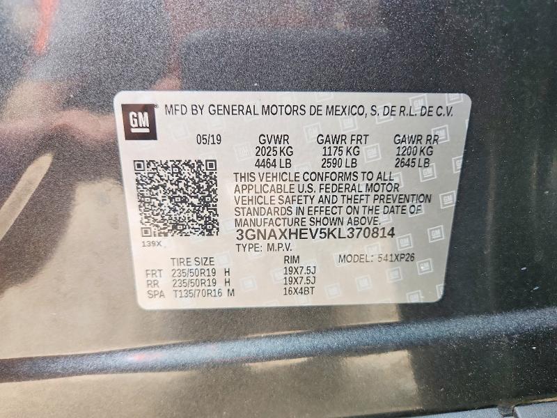 Aukcja sprzedaży 2019 Chevrolet Equinox, vin: 3GNAXHEV5KL370814, numer aukcji: 65946236