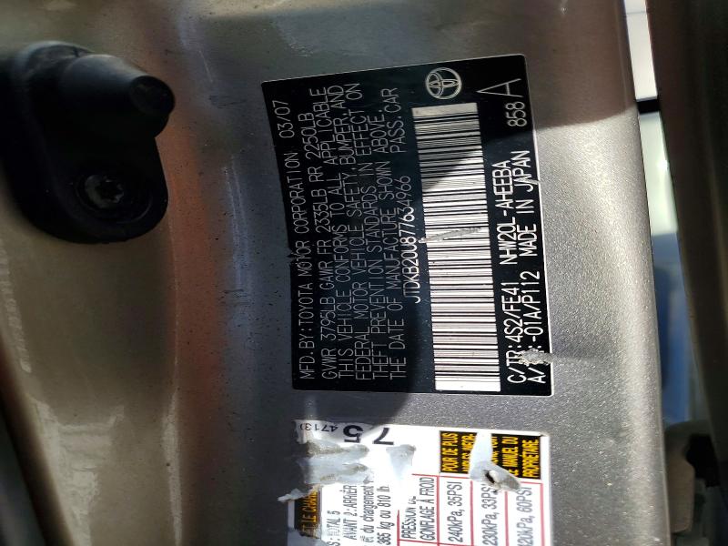 Aukcja sprzedaży 2007 Toyota Prius, vin: JTDKB20U877634966, numer aukcji: 66476946