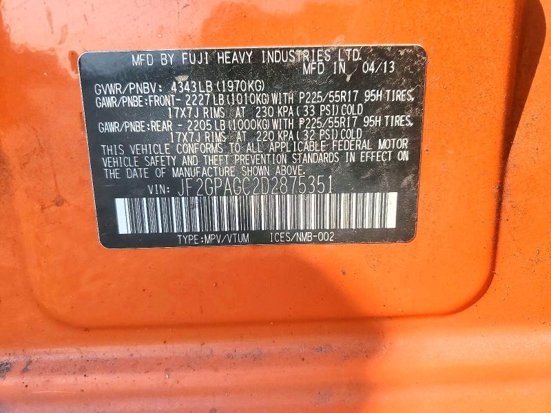 Aukcja sprzedaży 2013 Subaru Xv Crosstrek, vin: JF2GPAGC2D2875351, numer aukcji: 63643136