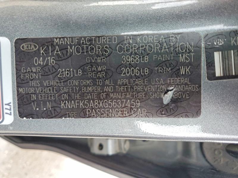 65011686 :رقم المزاد ، KNAFK5A8XG5637459 vin ، 2016 Kia Forte5 مزاد بيع