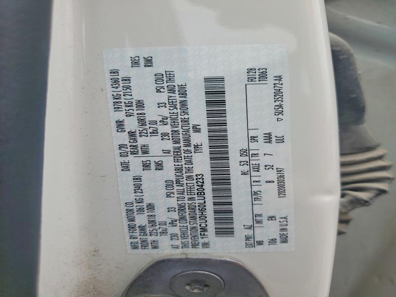 63662166 :رقم المزاد ، 1FMCU0H60LUB04233 vin ، 2020 Ford Escape مزاد بيع
