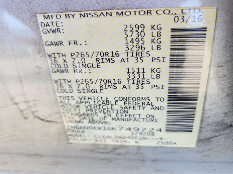Продажа на аукционе авто 2016 Nissan Frontier, vin: 1N6AD0ER1GN749724, номер лота: 66836506