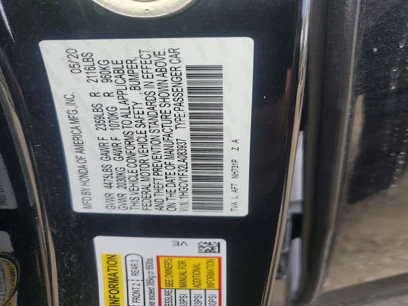 Aukcja sprzedaży 2020 Honda Accord, vin: 1HGCV1F32LA083937, numer aukcji: 66961766