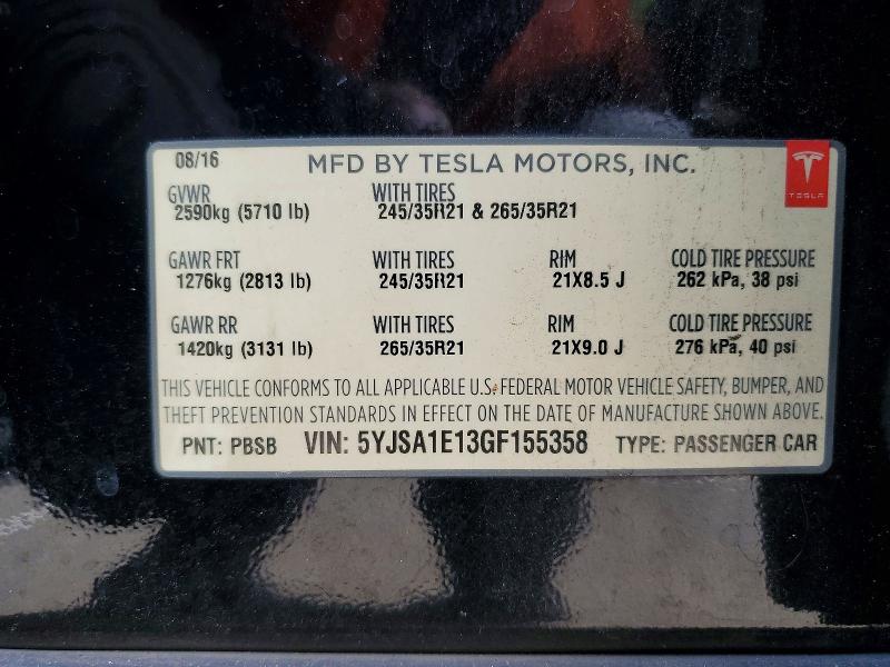 Aukcja sprzedaży 2016 Tesla Model S, vin: 5YJSA1E13GF155358, numer aukcji: 66614376