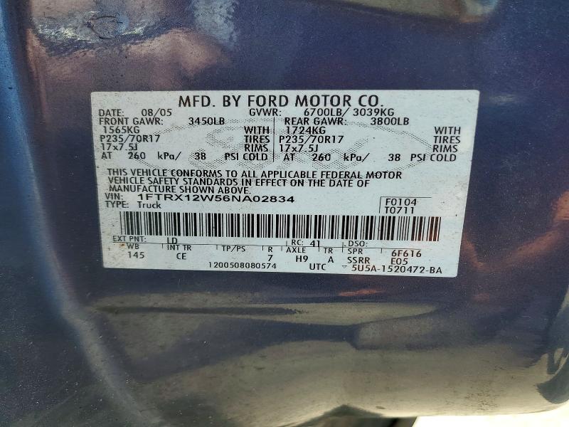 63528366 :رقم المزاد ، 1FTRX12W56NA02834 vin ، 2006 Ford F150 مزاد بيع