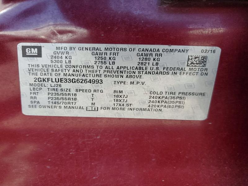 Aukcja sprzedaży 2016 Gmc Terrain, vin: 2GKFLUE33G6264993, numer aukcji: 66068096
