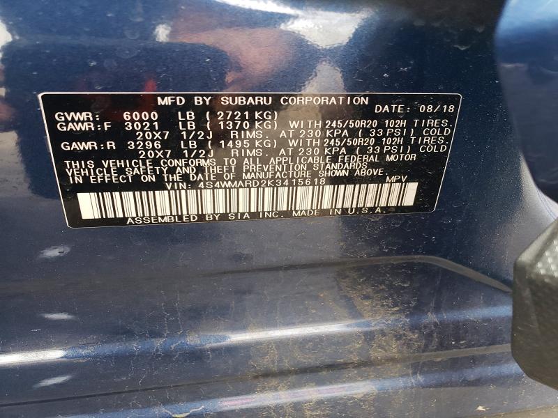 Aukcja sprzedaży 2019 Subaru Ascent, vin: 4S4WMARD2K3415618, numer aukcji: 66242516