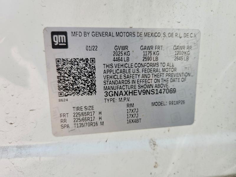 64459166 :رقم المزاد ، 3GNAXHEV9NS147069 vin ، 2022 Chevrolet Equinox مزاد بيع