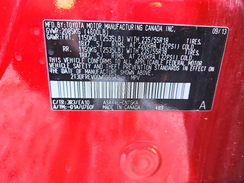 67046696 :رقم المزاد ، 2T3DFREV0DW096545 vin ، 2013 Toyota Rav4 مزاد بيع