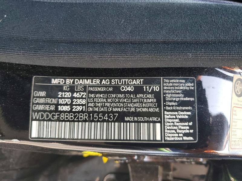 64607396 :رقم المزاد ، WDDGF8BB2BR155437 vin ، 2011 Mercedes-benz C مزاد بيع