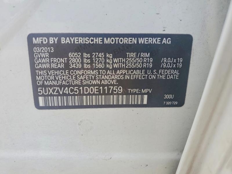 Aukcja sprzedaży 2013 Bmw X5, vin: 5UXZV4C51D0E11759, numer aukcji: 63680356
