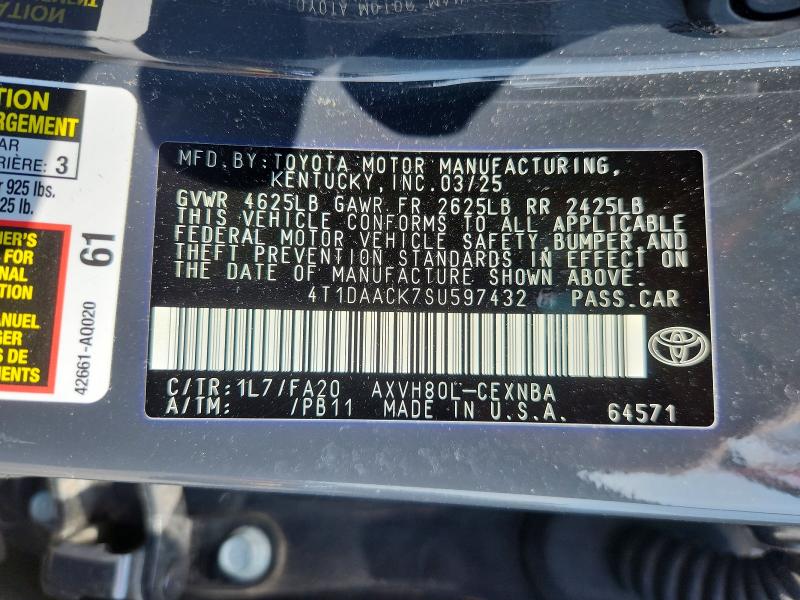 Aukcja sprzedaży 2025 Toyota Camry, vin: 4T1DAACK7SU597432, numer aukcji: 64634846