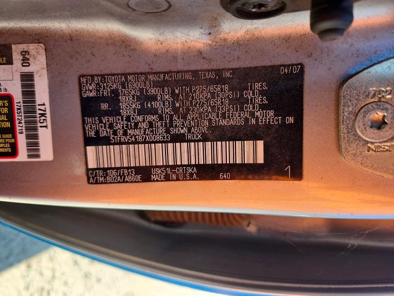 64436056 :رقم المزاد ، 5TFRV54187X008633 vin ، 2007 Toyota Tundra مزاد بيع