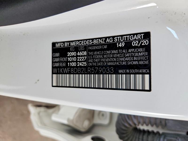 2020 Mercedes-benz C მანქანა იყიდება აუქციონზე, vin: W1KWF8DB2LR579033, აუქციონის ნომერი: 65027346