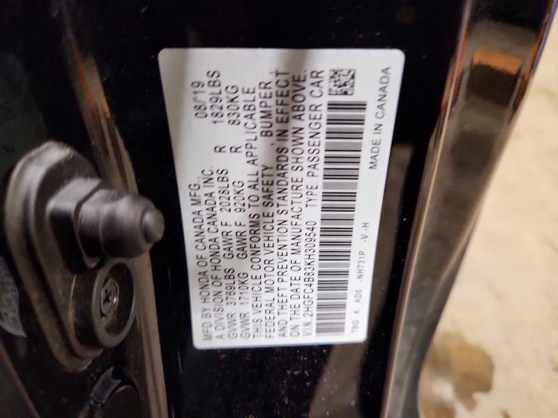 Aukcja sprzedaży 2019 Honda Civic, vin: 2HGFC4B83KH309540, numer aukcji: 64689726
