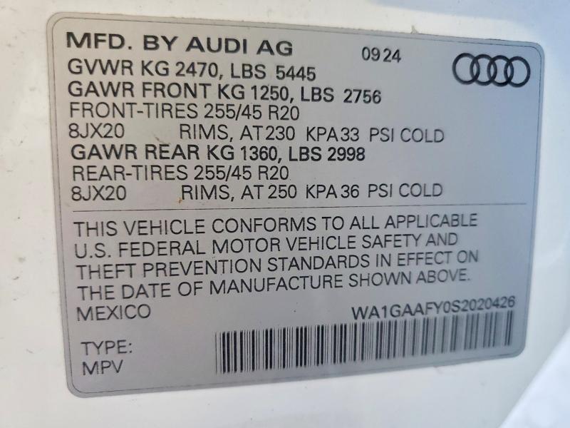 Aukcja sprzedaży 2025 Audi Q5, vin: WA1GAAFY0S2020426, numer aukcji: 64048376