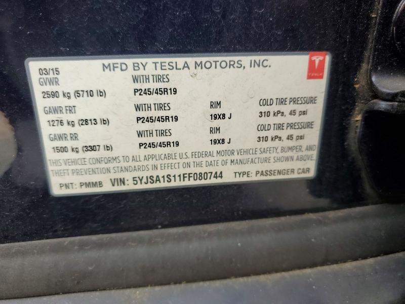2015 Tesla Model S მანქანა იყიდება აუქციონზე, vin: 5YJSA1S11FF080744, აუქციონის ნომერი: 64619916
